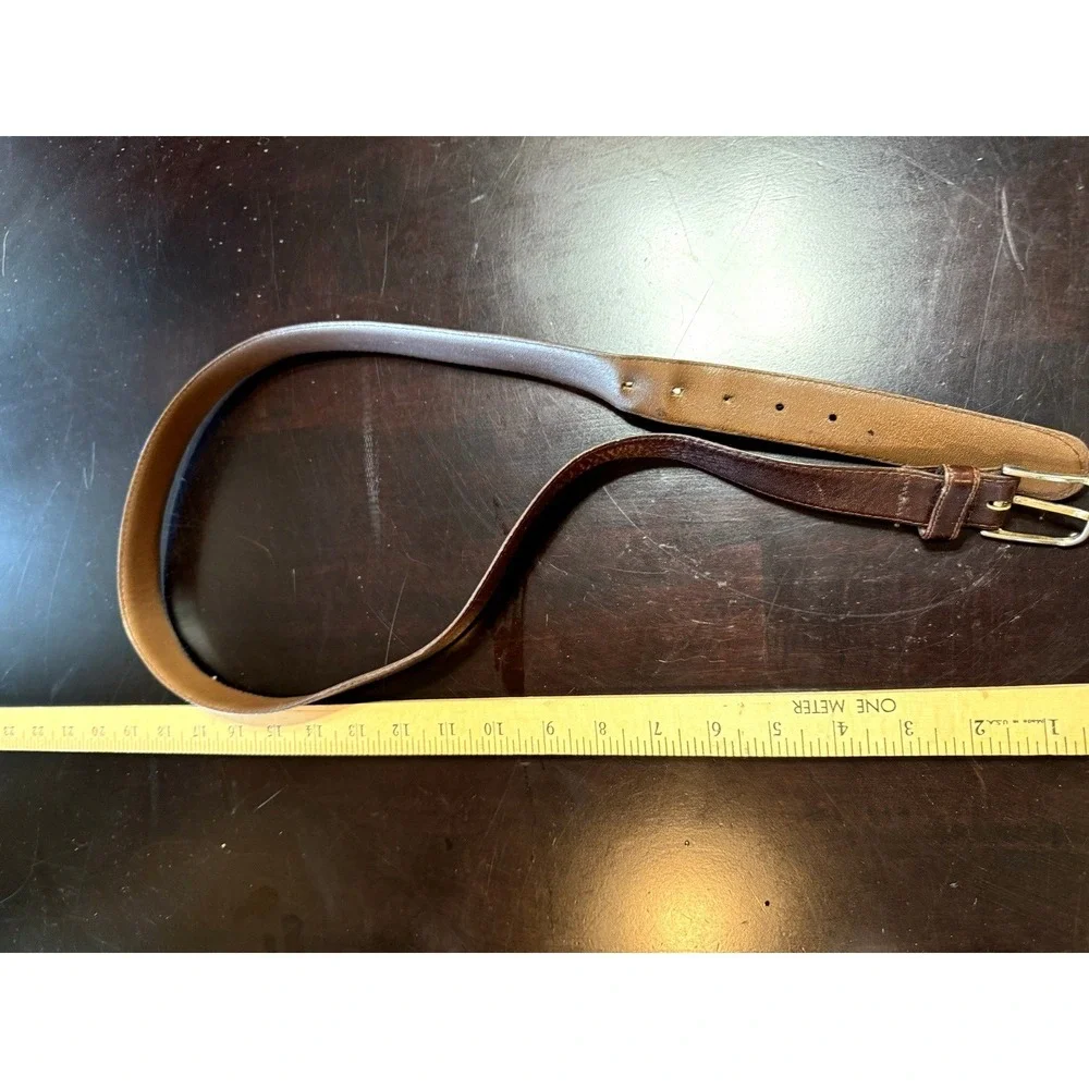 VNG Brown Stitched Leather Dress Belt - Men's Size 38 USA full grain cowhide‎